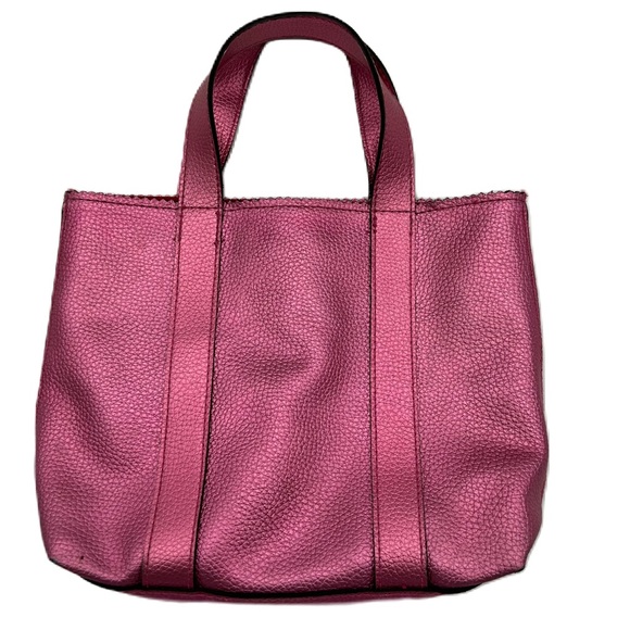 Victorias Secret Tote Bag Top Handle Small Metallic Pink Faux Leather Barbiecore - Picture 2 of 11